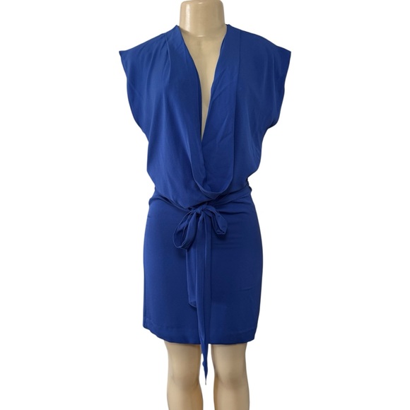 DVF Diane Von Furstenberg REARA Sleeveless Silk‎ Mini Dress Olympic Blue Size 0 - Picture 4 of 15